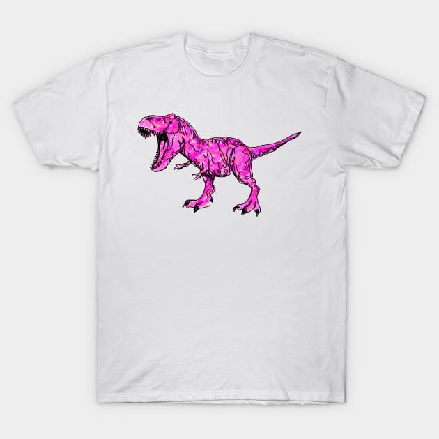 Pink Line Drawing Dinosaur T-Shirt by KatieMorrisArt